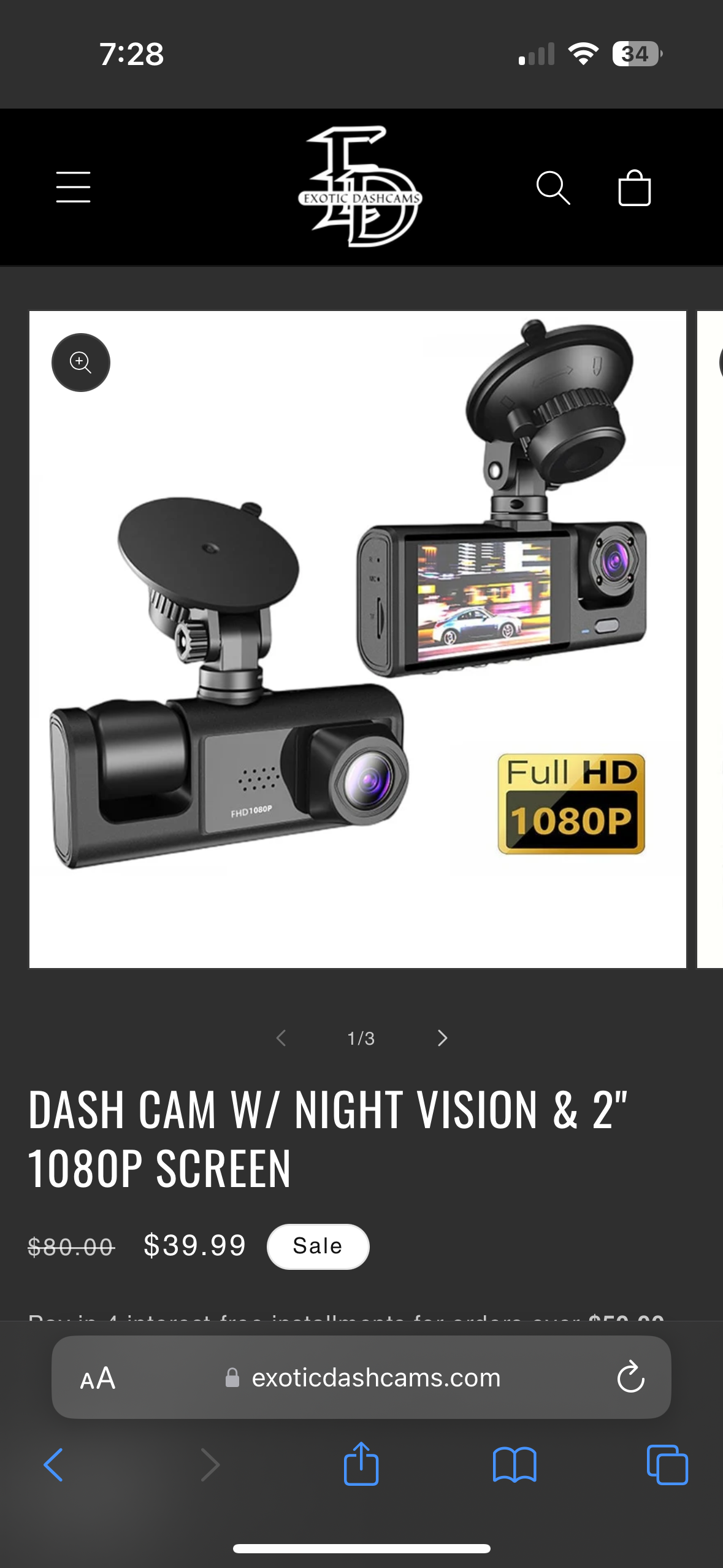 Dash Cam w/ Night Vision & 2" 1080P Screen