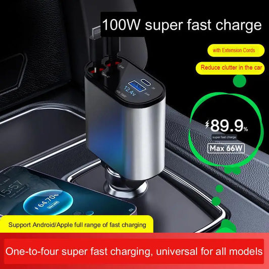 4 IN 1 Retractable Car Charger USB Type C Cable For IPhone